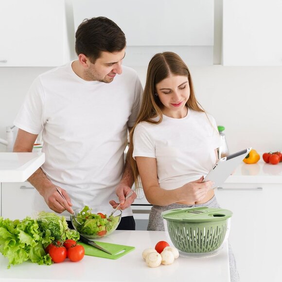 SUSTEAS Salad Spinner Large – 4.25Qt, Vegetable & Fruit Wash Bowl with 5-Blade - Picture 7 of 9